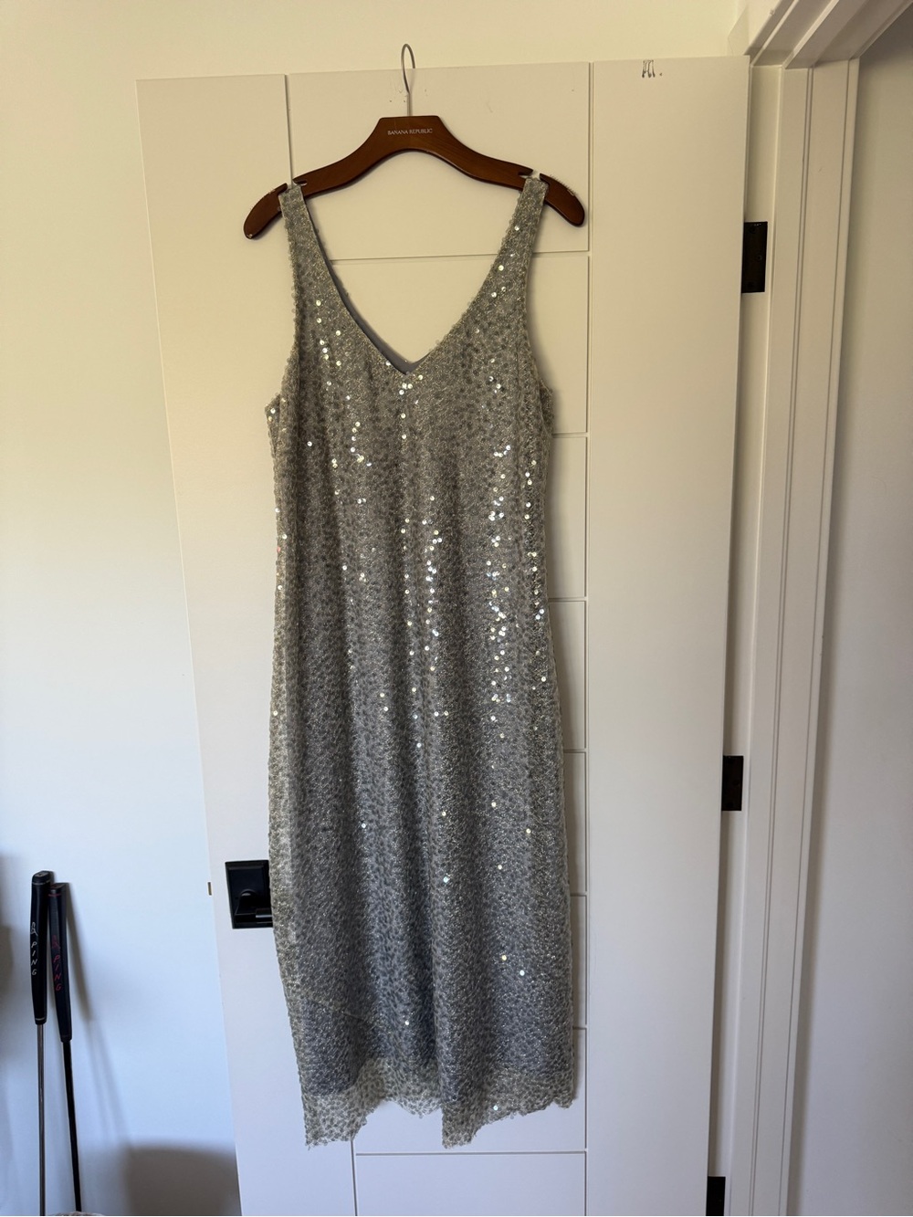 Vince Silver Sequin V-Neck Slip Dress